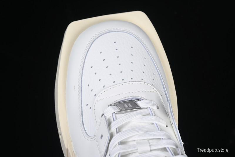 Choco Concert Leather Round Square Asymmetrical Fashion Sneakers White - AJE5