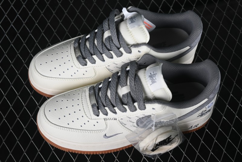 Nike Air Force 1 '07 Low Stussy Collaboration - Grey Swoosh Casual Sneakers - XZ6188-256