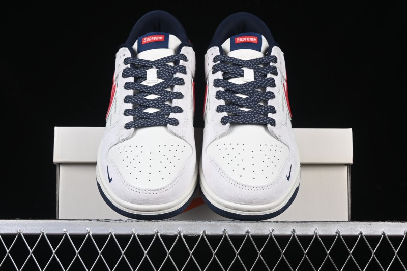 Nike SB Dunk Low Supreme Collaboration - Grey Pig Suede with Red Swoosh Anniversary Custom Edition Low-Top Casual Skate Shoes - CH8311-232