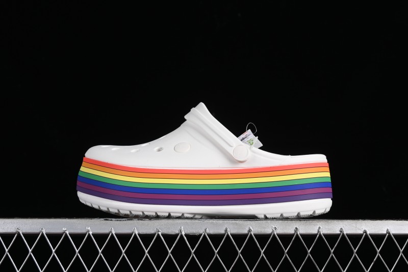 Crocs Crocband Platform Rainbow Comfortable Thick-Soled Clogs - B.D4