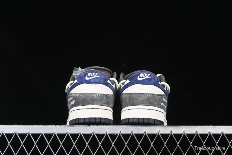 Nike SB Dunk Low Supreme Collaboration - Grey White Blue Swoosh Lace-Up Anniversary Customized Low-Top Casual Skate Shoes - XS1186-100