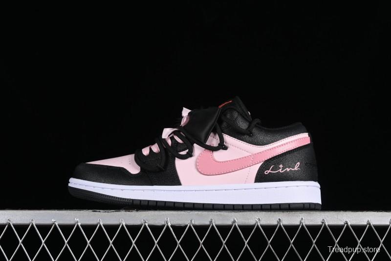 Nike Air Jordan 1 Low AJ1 Retro Basketball Shoes with Black Pink Bow Design - DX4374-008