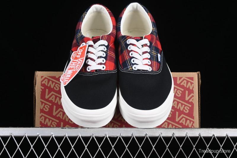 Vans Era Low-Top Skate Shoes with Black Canvas and Red Scottish Plaid Checkered Design - VN0A2RR1QWP