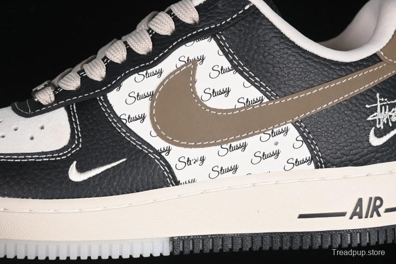 Nike Air Force 1 '07 Low Stussy Collaboration Black Leather & Gum Sole Low-Top Casual Sneakers - CH6336-519