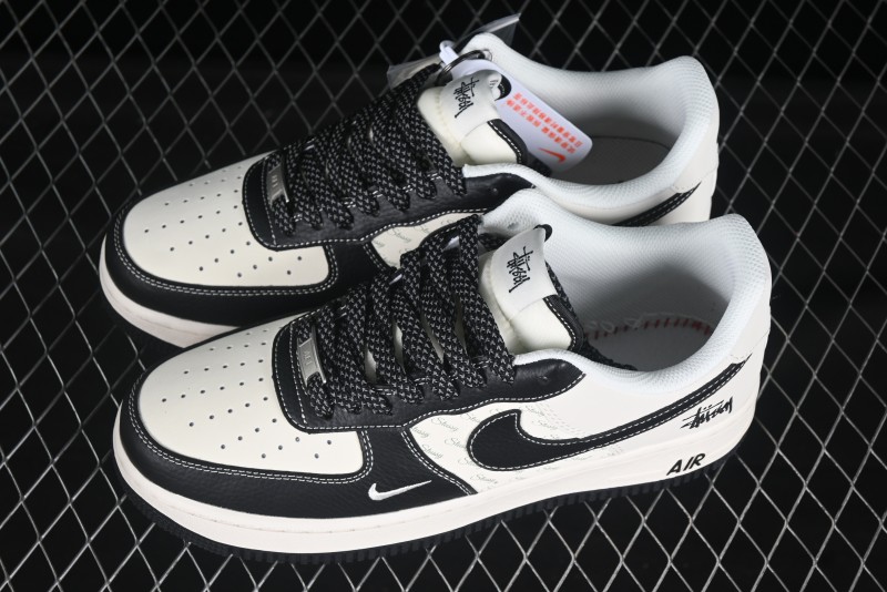 Nike Air Force 1 '07 Low Stussy Collaboration Black Leather Low-Top Casual Sneakers - HH7518-045