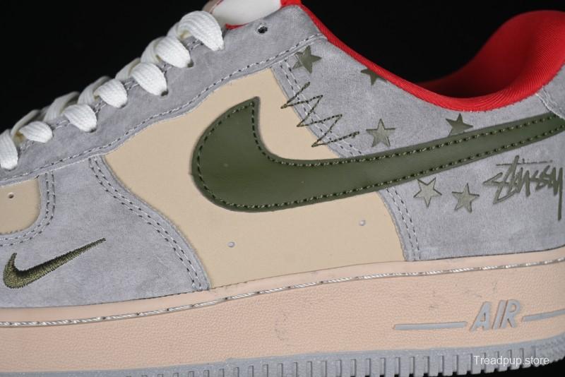 Nike Air Force 1 '07 Low Stussy Collaboration Olive Green Star Low-Top Casual Sneakers - KK1988-034