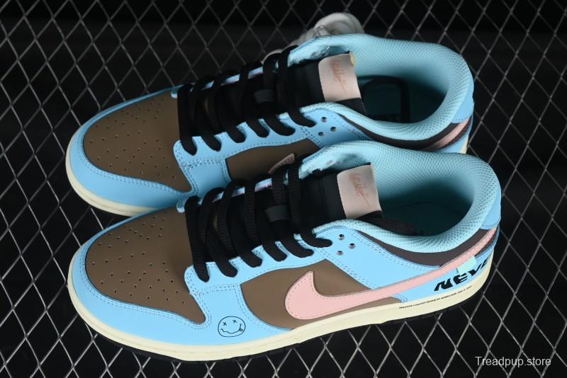 Nike SB Dunk Low Smiley Blue Brown Anniversary Custom Low-Top Casual Skate Shoes - MU0232-366