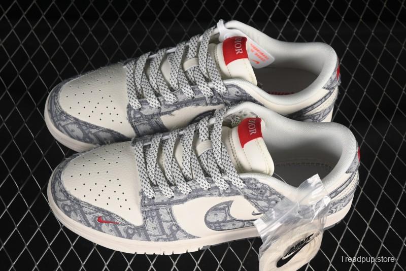 Nike SB Dunk Low Dior Collection Woven Grey Check Anniversary High-End Custom Low-Top Casual Skate Shoes - SJ2558-013