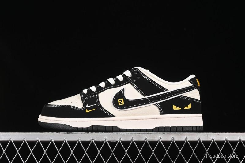 Nike SB Dunk Low Fendi Collaboration Black White Black Swoosh Anniversary Custom Low-Top Skate Shoes - LW1818-115