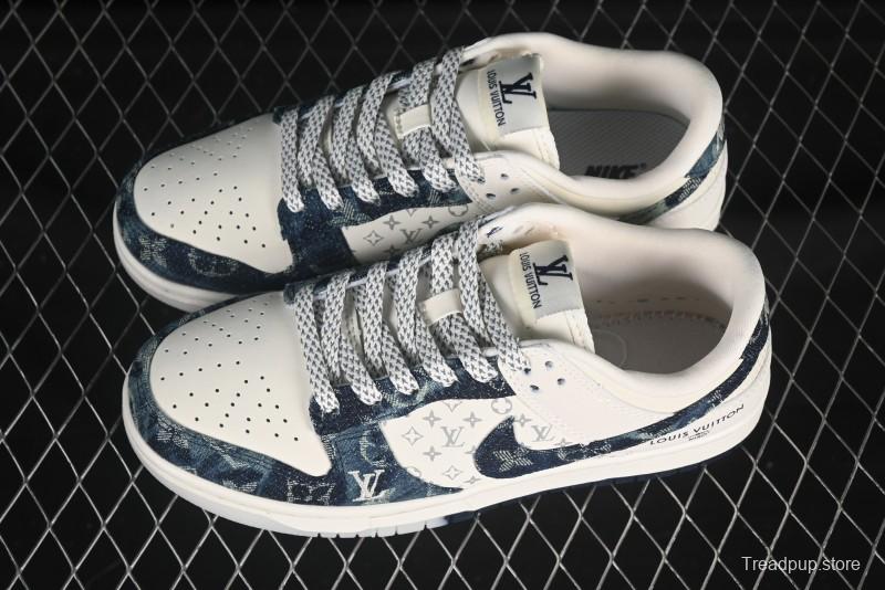 Nike SB Dunk Low LV Collaboration Dark Blue Denim Anniversary Custom Low-Top Casual Skate Shoes - CH8311-288