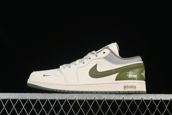 Nike Air Jordan 1 Low Stussy Collaboration Retro Basketball Shoes with 3D Swoosh - XS6086-558