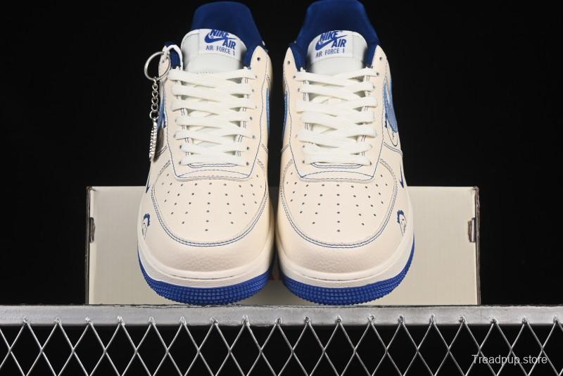 Nike Air Force 1'07 Low Casual Sneakers with Blue Line Ghost Face Design - DF0188-053