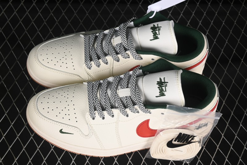 Nike Air Jordan 1 Low Stussy Collaboration Retro Basketball Shoes with 3D Swoosh - XS6086-560