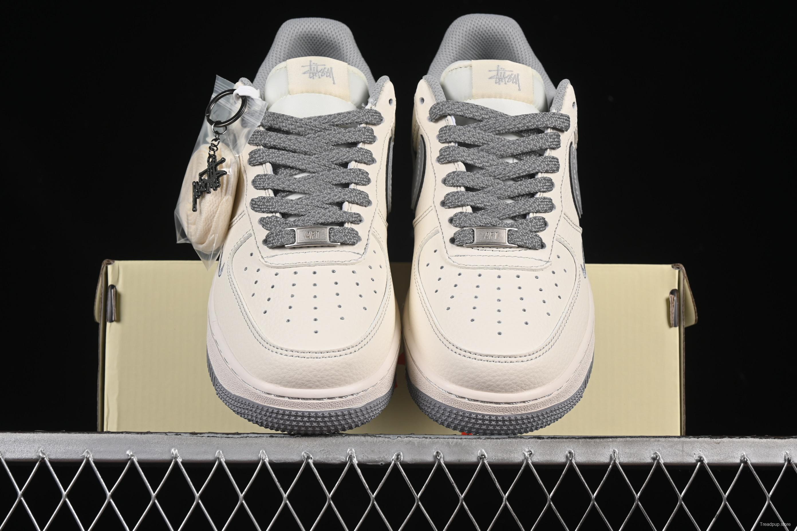 Nike Air Force 1'07 Low Stussy Collaboration Beige Mini Swoosh Casual Sneakers - HH7518-060