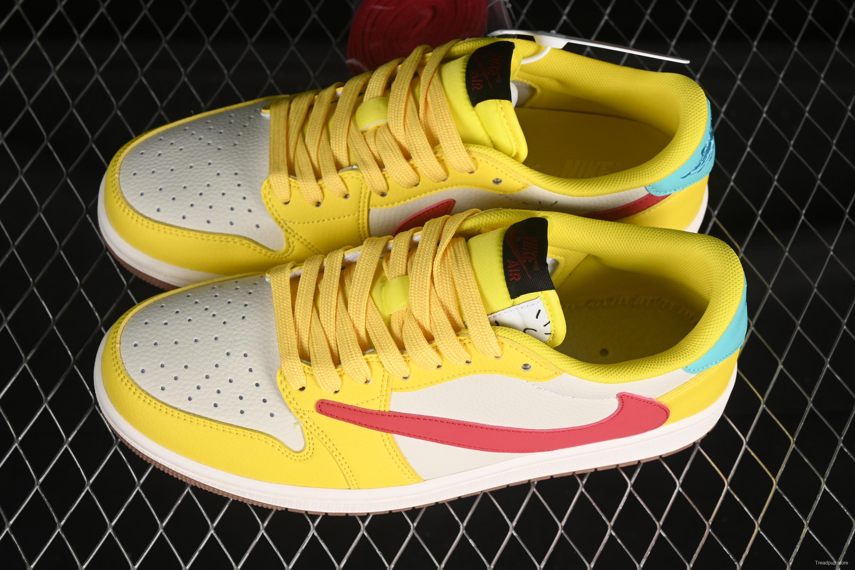 Nike Travis Scott x Fragment Design x Air Jordan 1 Low OG SP AJ1 Collaboration Retro Sneakers with Reverse Swoosh - DN6901-091