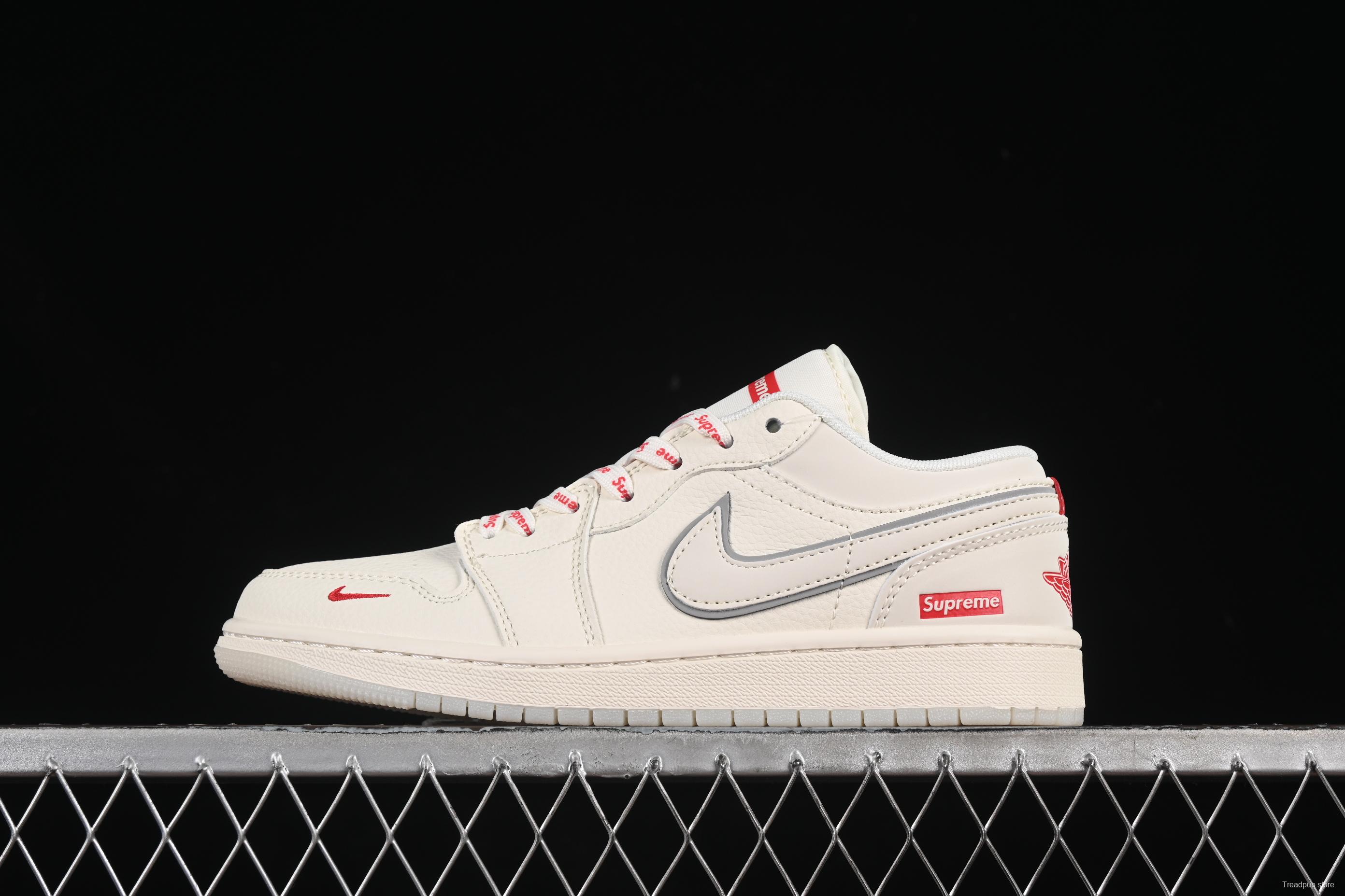 Nike Air Jordan 1 Low Supreme Collaboration Off-White Crystal Sole Retro Basketball Shoes - XX3168-186