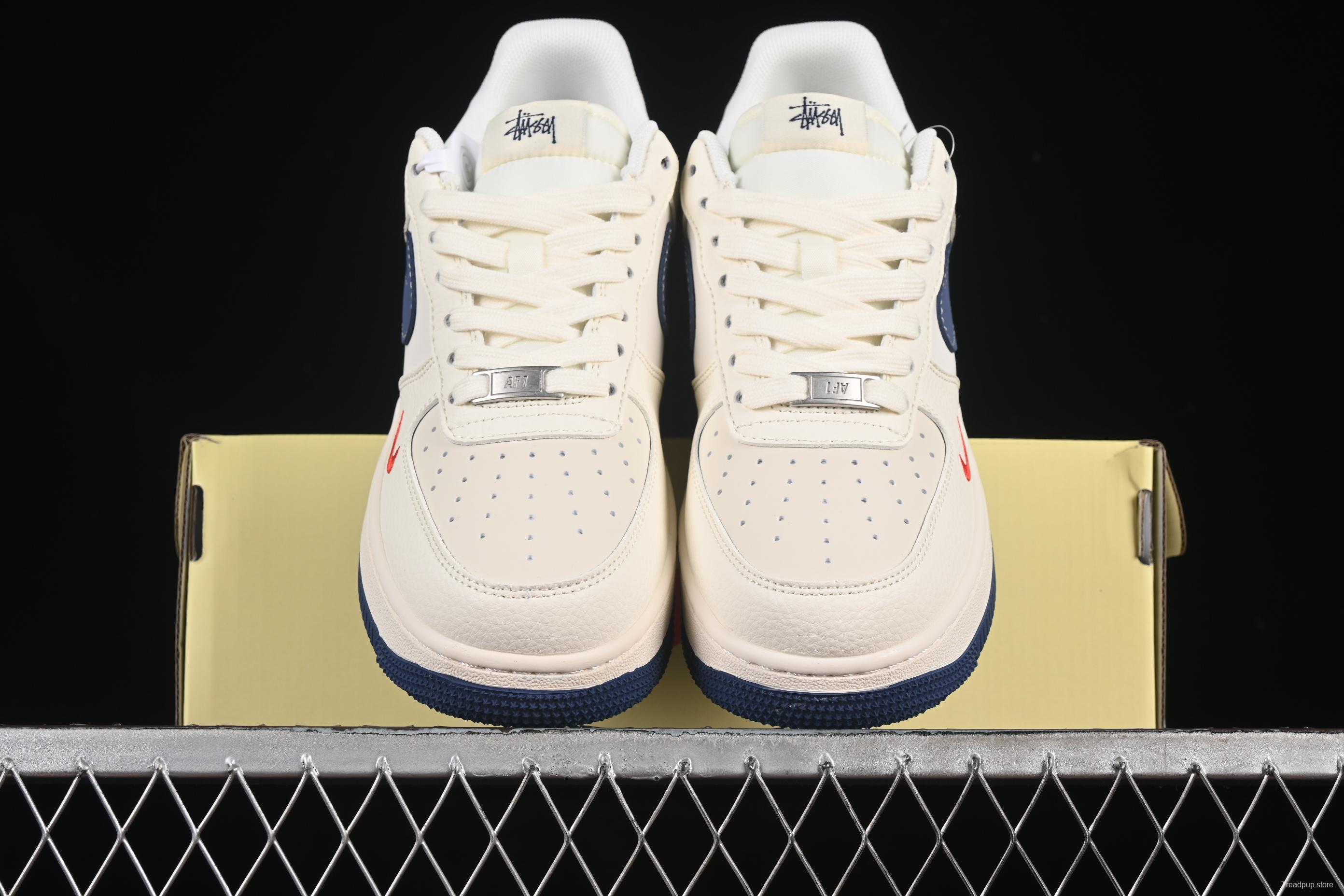 Nike Air Force 1 '07 Low Stussy Collaboration Light Blue Sole Red Heel Casual Sneakers - JJ2508-716