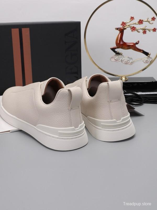 2024 Men Ermenegildo Zegna Beige Leather Low Top Sneakers MJ00240