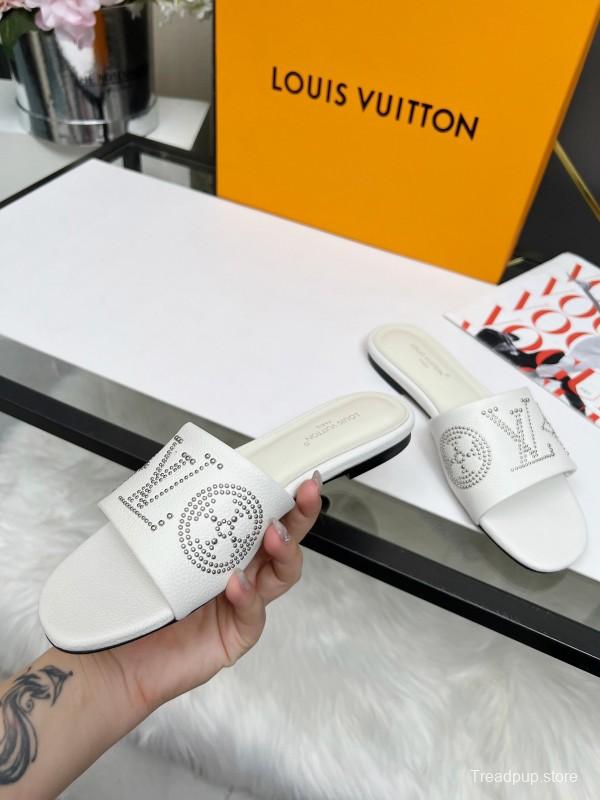 2025 LV White Leather Slippers LY00200