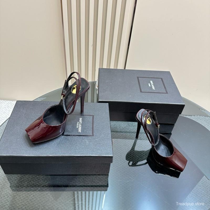 2025 Women Yves Saint Laurent Burgundy Leather Slingback Pumps