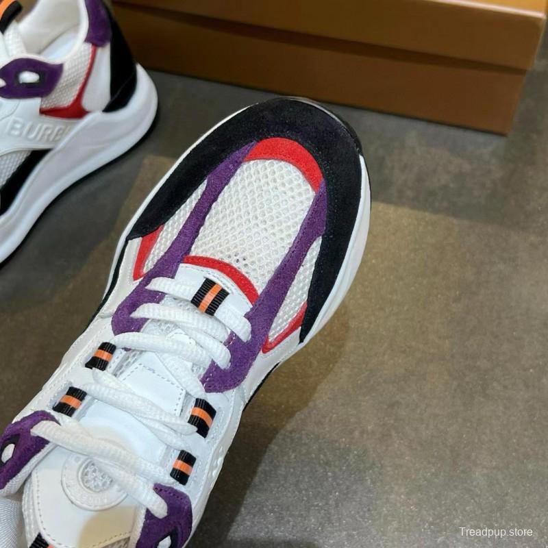 2025 Unisex Burberry Black White Red Purple Suede Leather Mesh Chunky Sneakers MJ00380