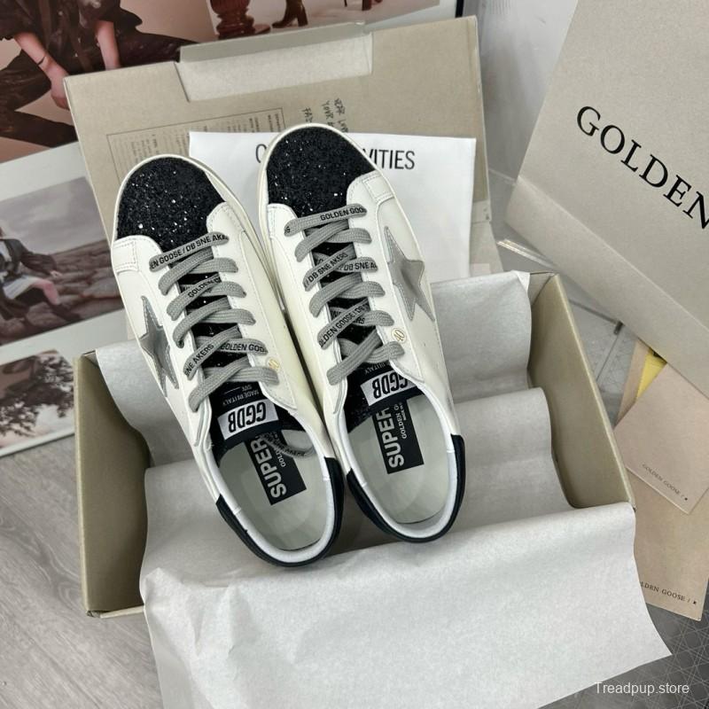 2025 Women GGDB White Black Glitter Leather Sneakers