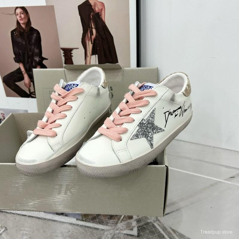 2025 Women GGDB White Pink Leather Suede Sneakers