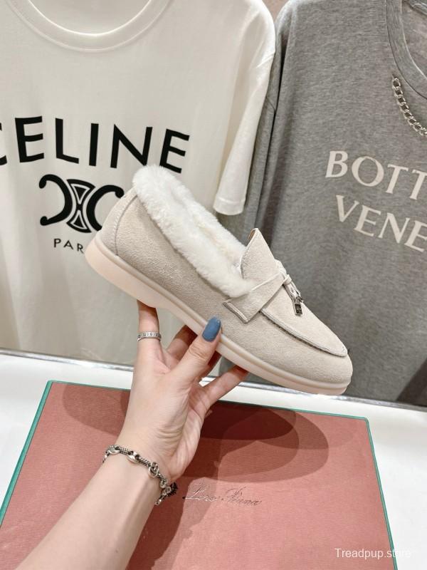 2024 Women LP Beige Suede Loafers Furry Lining MJ00300