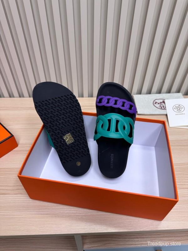 2025 Slippers Hermès Green Purple Rubber Casual LY00360