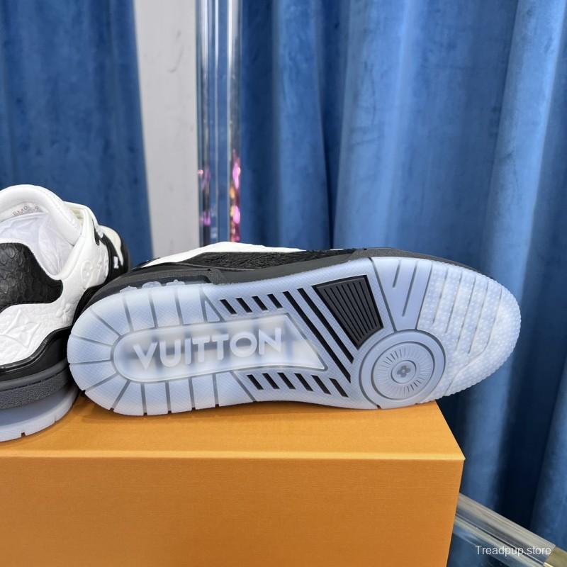 2025 Unisex Louis Vuitton White Black Leather LV Trainer