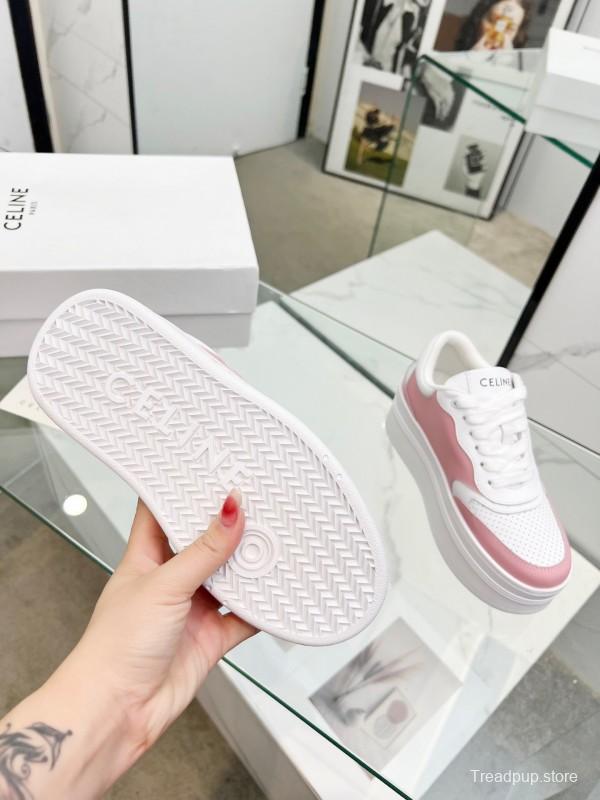 2025 Women CELINE White Pink Leather Sneakers