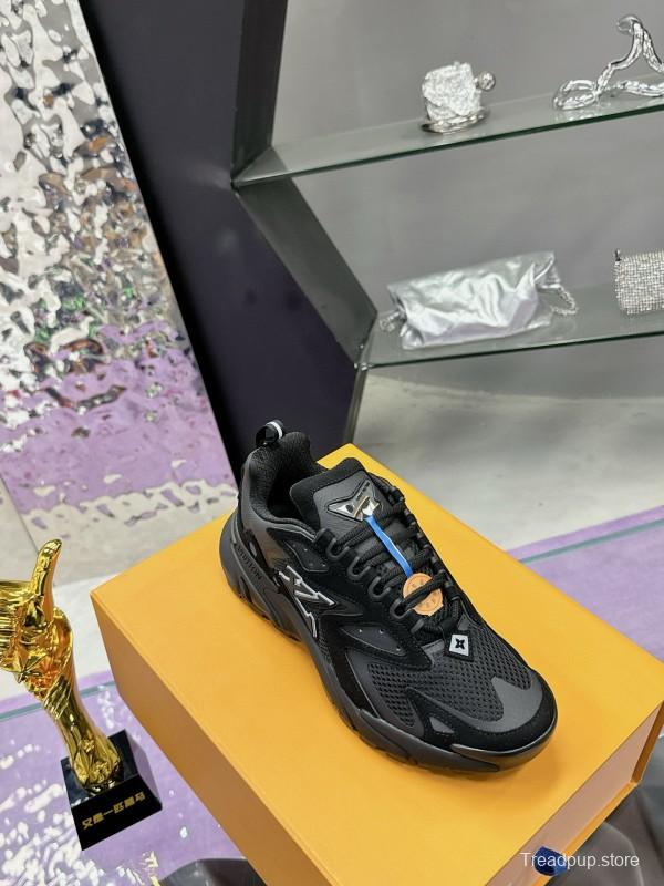 2025 Men Louis Vuitton Black Mesh Leather Sneakers MJ00420