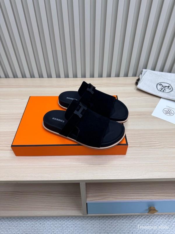 2025 Slippers Hermès Black Suede Sandals