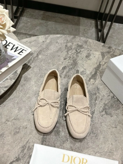 2025 Women Dior Beige Suede Loafers