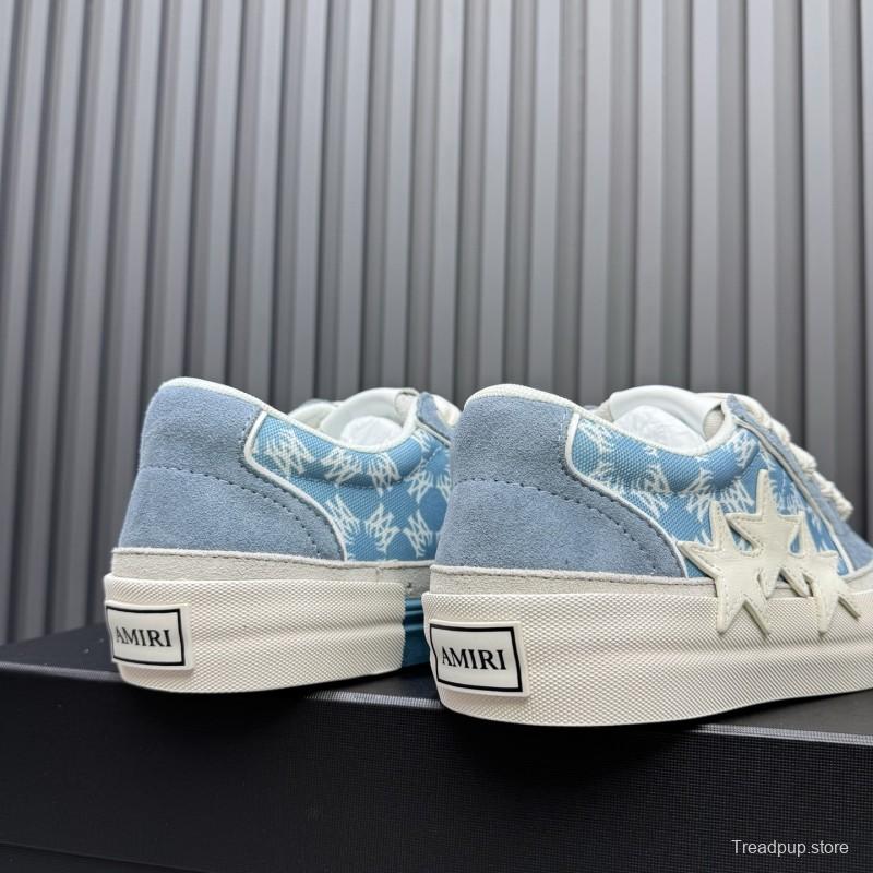 2025 Unisex Amiri Blue White Suede Canvas Sneakers