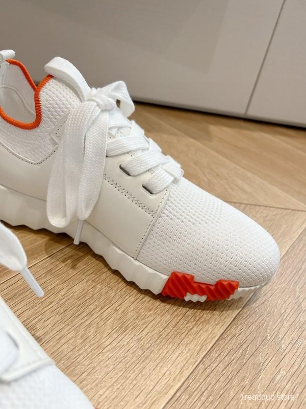 2024 Unisex Hermès white orange knit leather sneakers