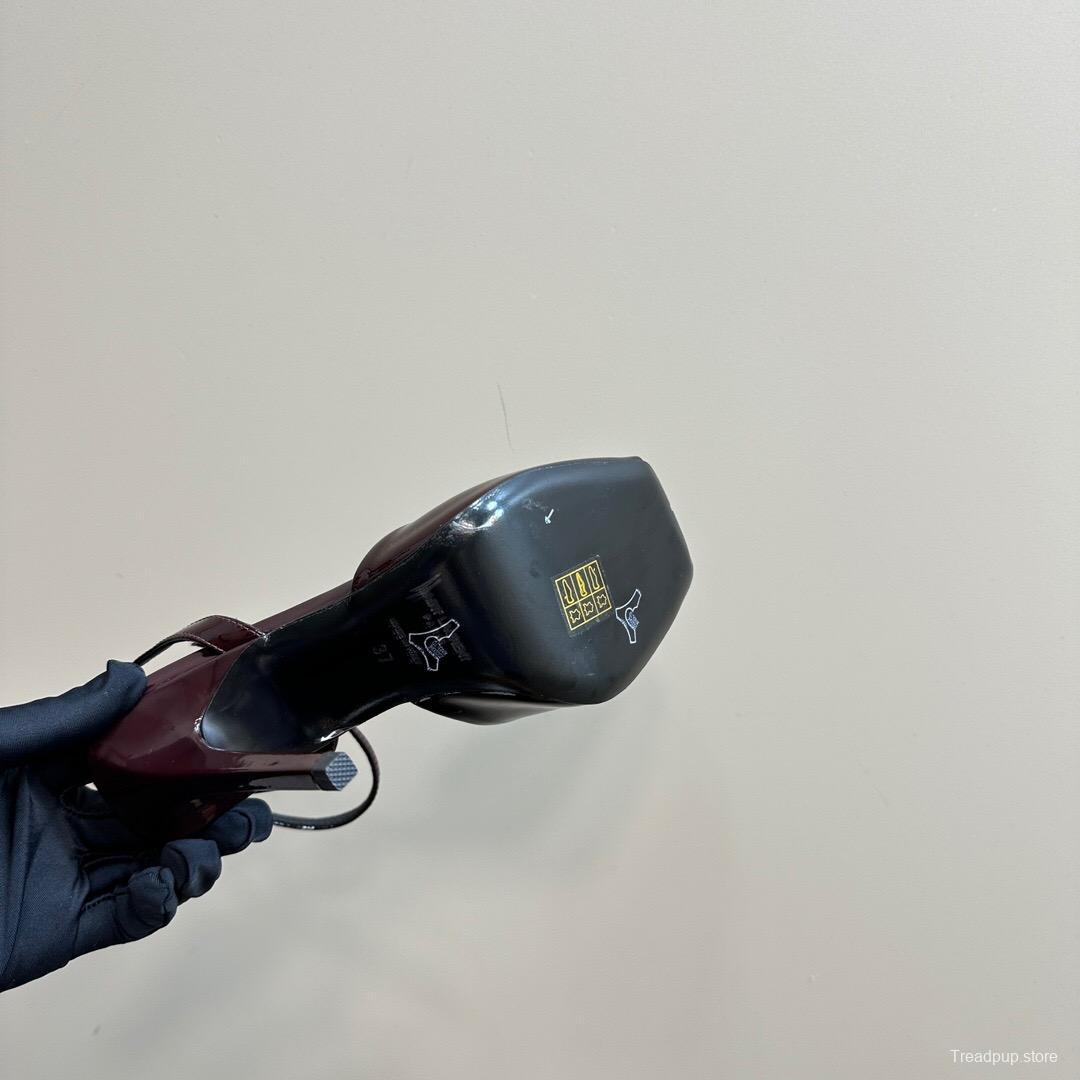 2025 Women Yves Saint Laurent Burgundy Patent Leather Slingback Heels