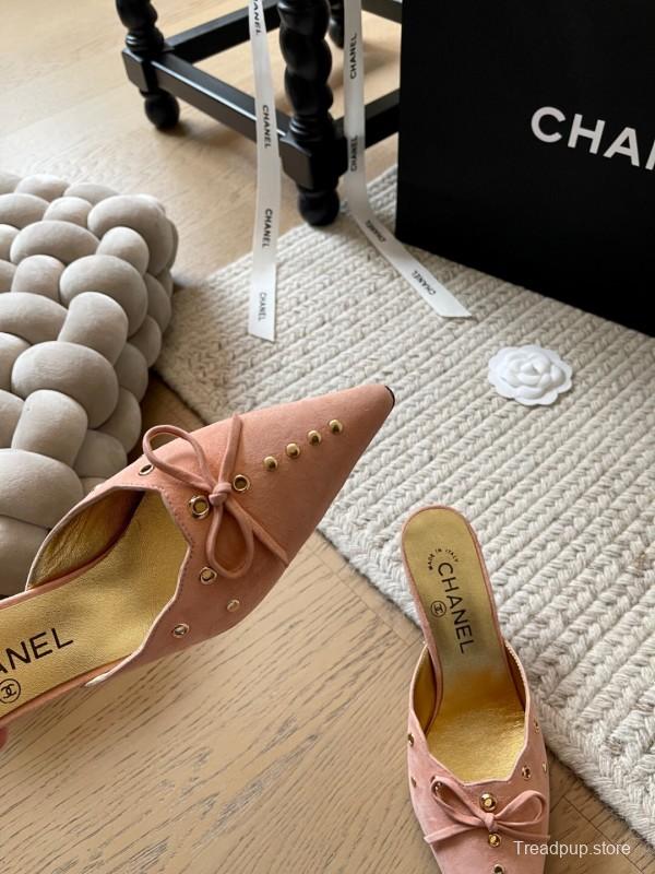 2025 Women Chanel Pink Suede Mules