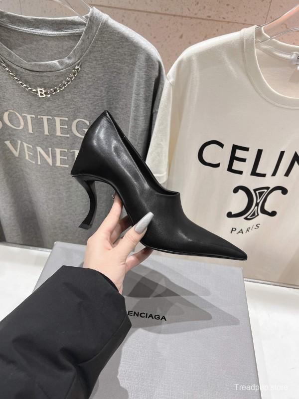 2025 Women Balenciaga Black Leather High Heel Shoes