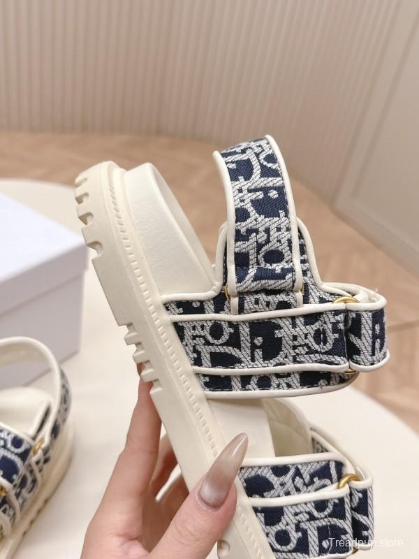 2025 Women Dior Navy White Canvas Sandals LY