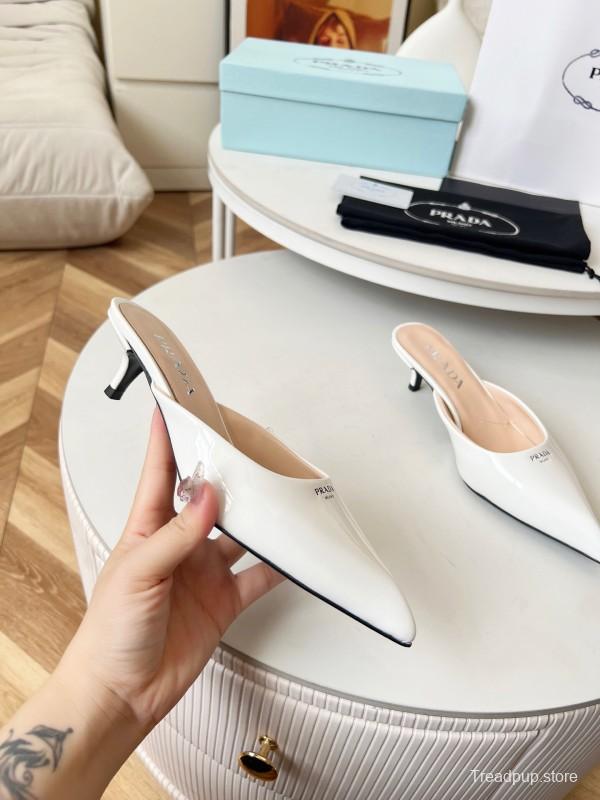 2025 Women Prada White Patent Leather High Heels