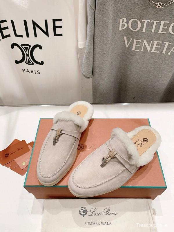 2024 Slippers LP Beige Suede Fur Loafer