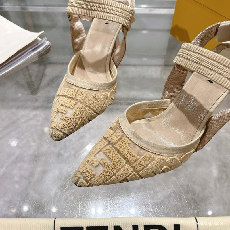 2024 Women Fendi Beige Knitted Leather High Heels