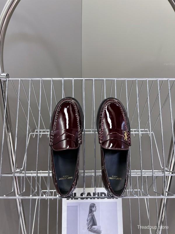 2025 Women Yves Saint Laurent Burgundy Leather Loafer KFY00350