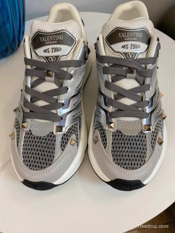 2024 Unisex Valentino White Black Grey Mesh Leather Sneakers MJ00410