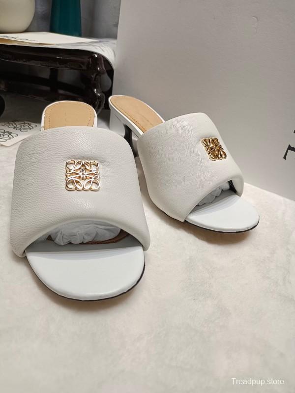 2025 Women Loewe White Leather Slide Heels LY00270