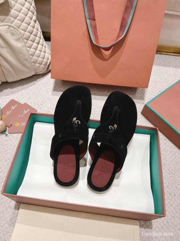 2025 Women LP Black Suede Slippers LY00250