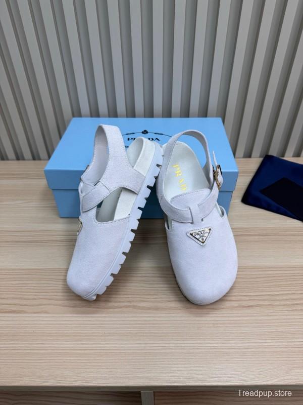 2025 Women Prada White Suede Sandals LY00280
