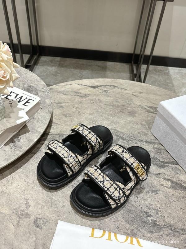 2025 Women Dior Black White Fabric Sandals KFY00300