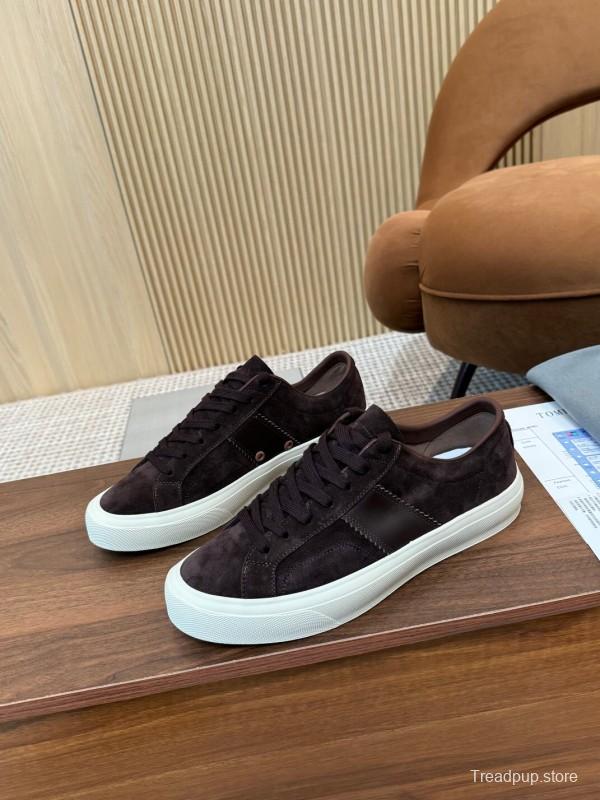 2025 Men TOM FORD Dark Brown Black Suede Leather Sneakers LY00360
